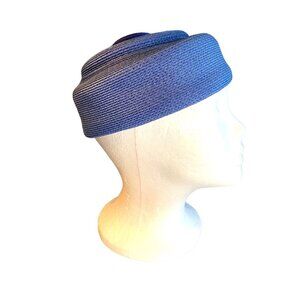 Ladies Blue Hat with Large Button Accent by G Fox and Company Vintage Sz Med